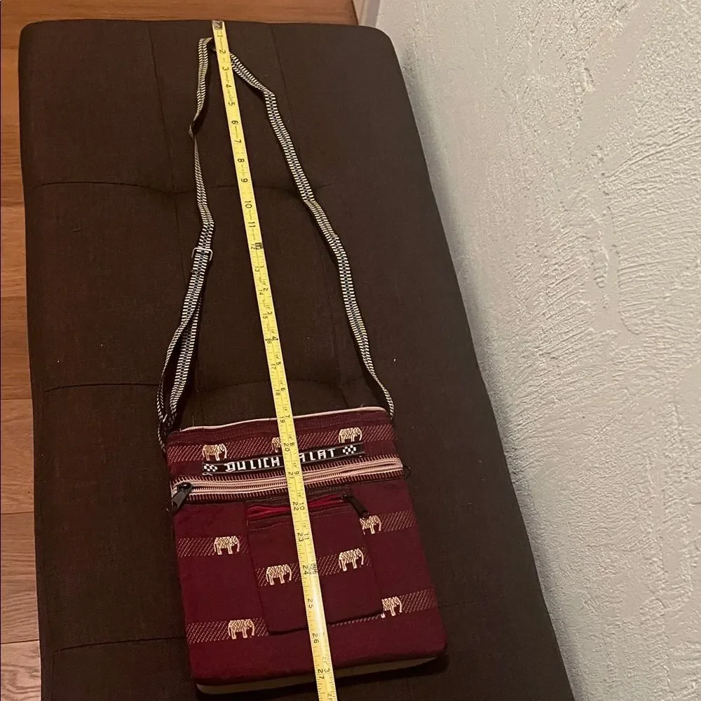 #0976+Elephant Patterned Maroon Crossbody Bag